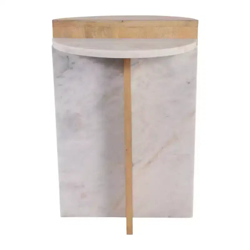Wood and Marble End Table Accent for Bedroom Nightstand Decor - Decorative Side Table for Home or Living Room Styling - 22, Brown & Tan