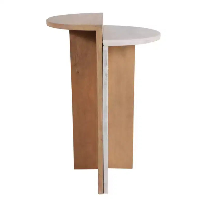 Wood and Marble End Table Accent for Bedroom Nightstand Decor - Decorative Side Table for Home or Living Room Styling - 22, Brown & Tan