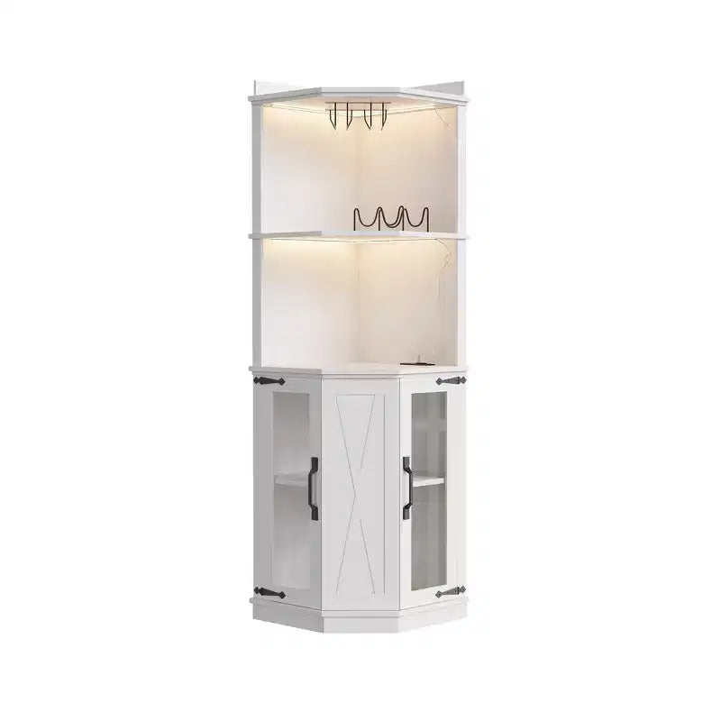 Whisen Farmhouse Corner Bar Cabinet with Wine Storage, Multifunctional Coffee Bar Buffet Sideboard