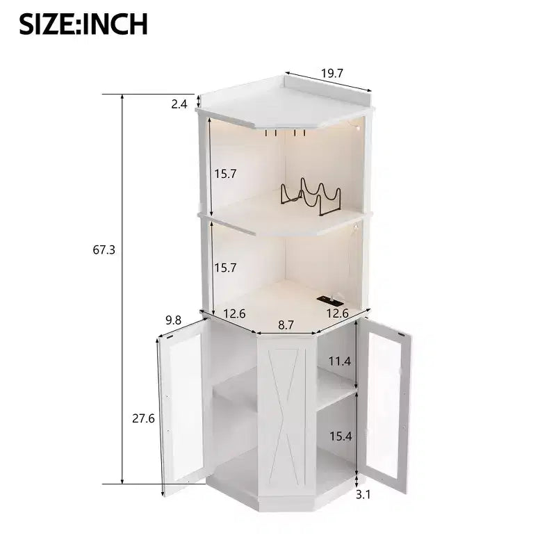 Whisen Farmhouse Corner Bar Cabinet with Wine Storage, Multifunctional Coffee Bar Buffet Sideboard