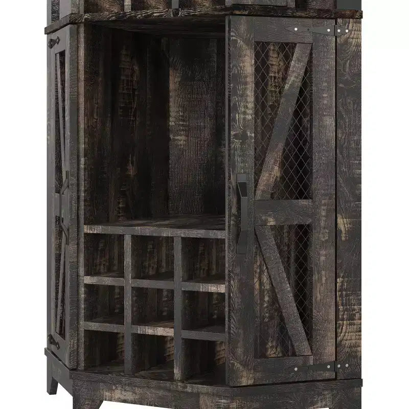 Whisen Farmhouse Corner Bar Cabinet with Wine Storage, Multifunctional Coffee Bar Buffet Sideboard