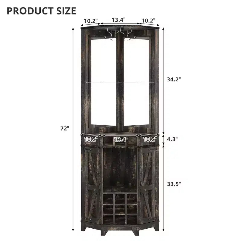 Whisen Farmhouse Corner Bar Cabinet with Wine Storage, Multifunctional Coffee Bar Buffet Sideboard