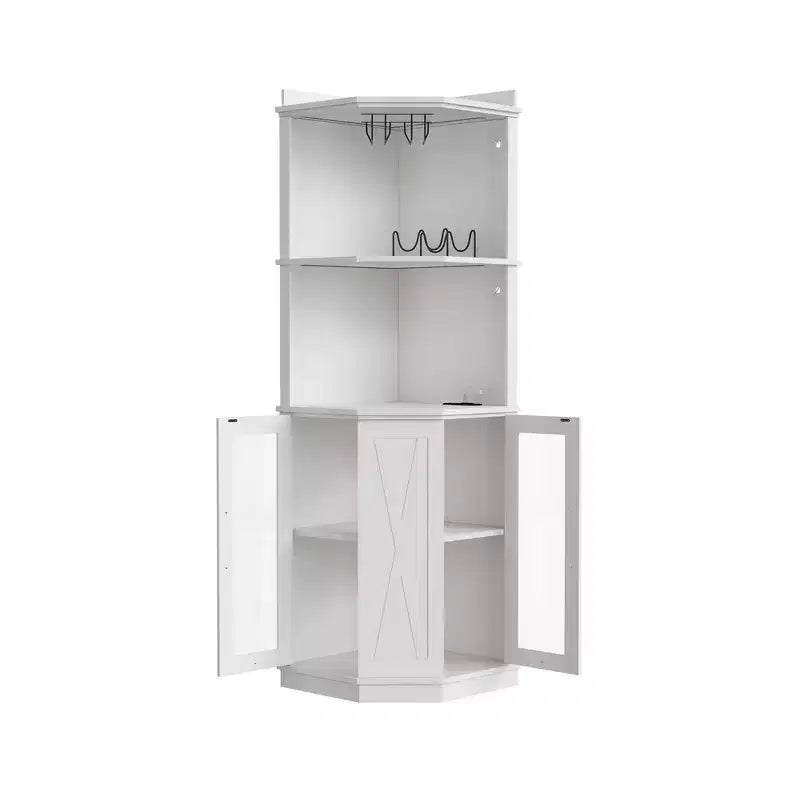Whisen Farmhouse Corner Bar Cabinet with Wine Storage, Multifunctional Coffee Bar Buffet Sideboard