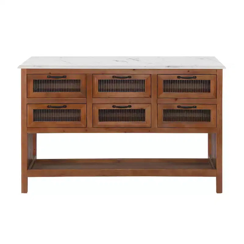 Christopher Knight Home Noble 55.7'' Rustic Kitchen Island with 6 Glass Drawers and 1 Lower Open Shelf