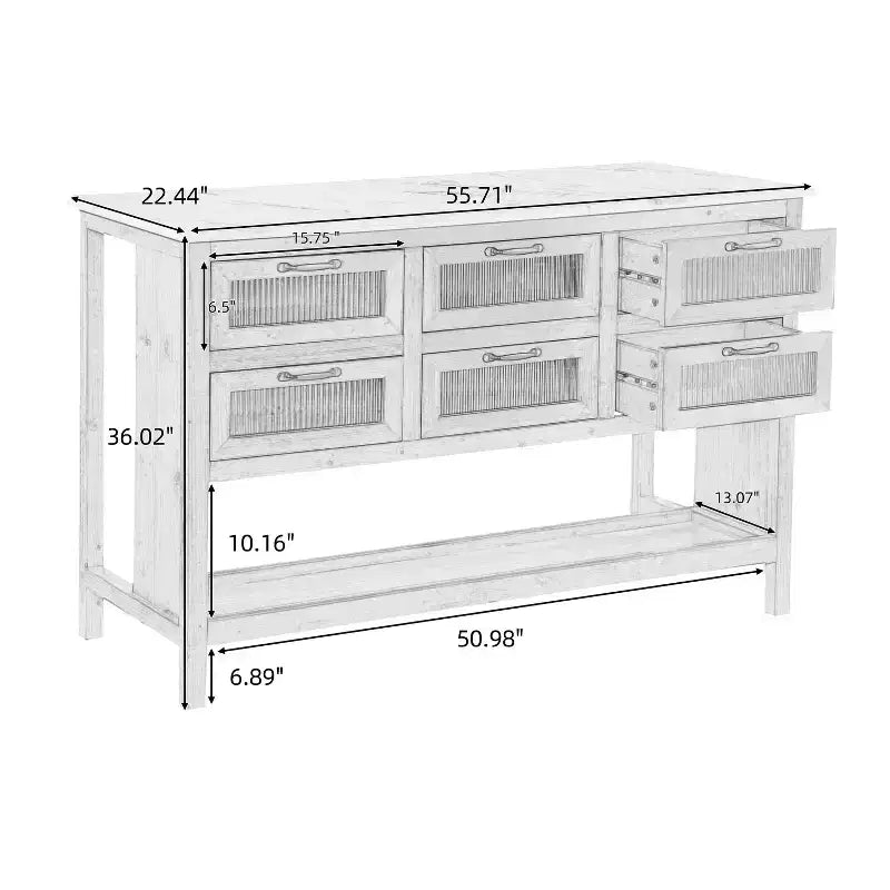 Christopher Knight Home Noble 55.7'' Rustic Kitchen Island with 6 Glass Drawers and 1 Lower Open Shelf