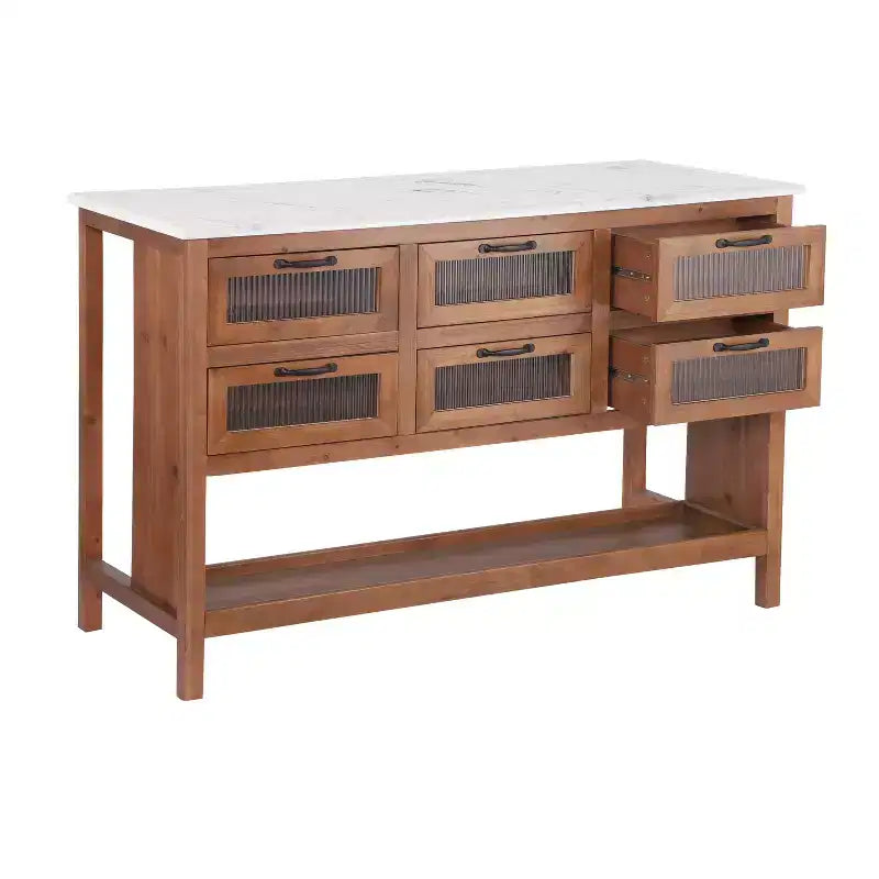 Christopher Knight Home Noble 55.7'' Rustic Kitchen Island with 6 Glass Drawers and 1 Lower Open Shelf