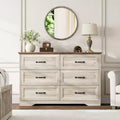Farmhouse Modern 6-Drawer Dresser for Bedroom, Wooden Chest of Drawers with Wide Metal Handles, Natural Texture Organizer for Living Room & Kids