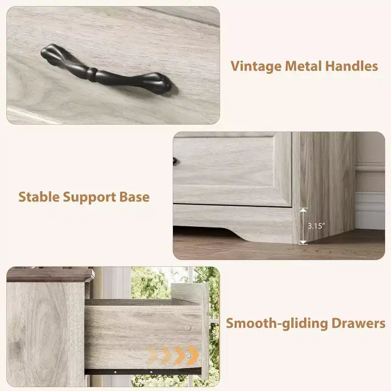 Farmhouse Modern 6-Drawer Dresser for Bedroom, Wooden Chest of Drawers with Wide Metal Handles, Natural Texture Organizer for Living Room & Kids