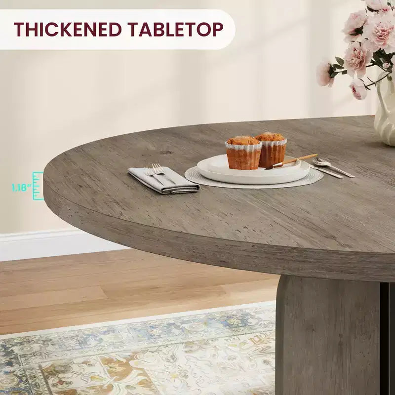 63 Extendable Round to Oval Wood Dining Table for 4-8, Farmhouse Kitchen Table with Thick Top & Arched Metal Legs for Dinner, Apartment