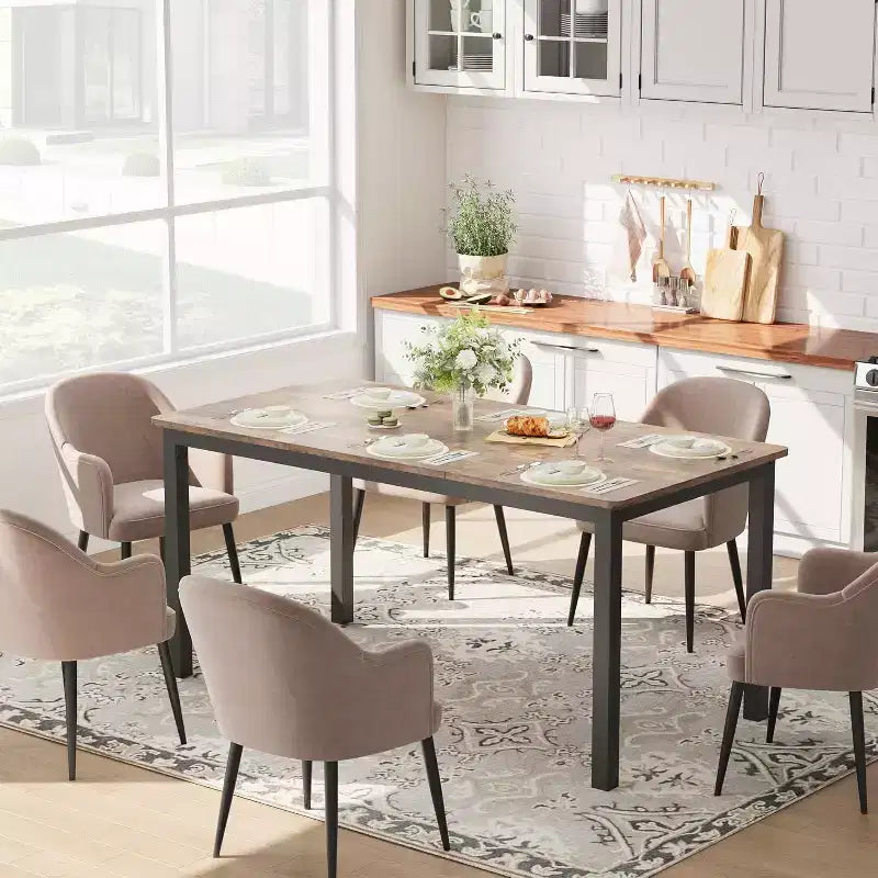 180cm Sturdy Desk for Office & Gaming,Industrial Wooden Dining Table for 4-6 with Metal Legs,Rustic Kitchen Table,Water Resistant & Scratch Resistant