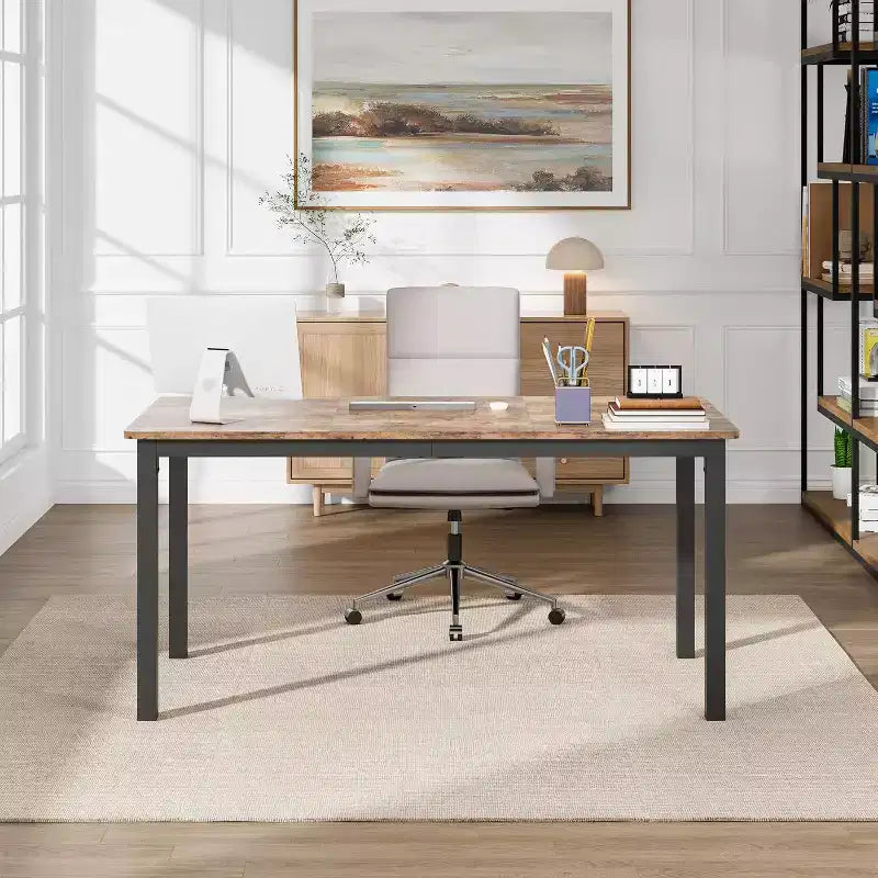 180cm Sturdy Desk for Office & Gaming,Industrial Wooden Dining Table for 4-6 with Metal Legs,Rustic Kitchen Table,Water Resistant & Scratch Resistant