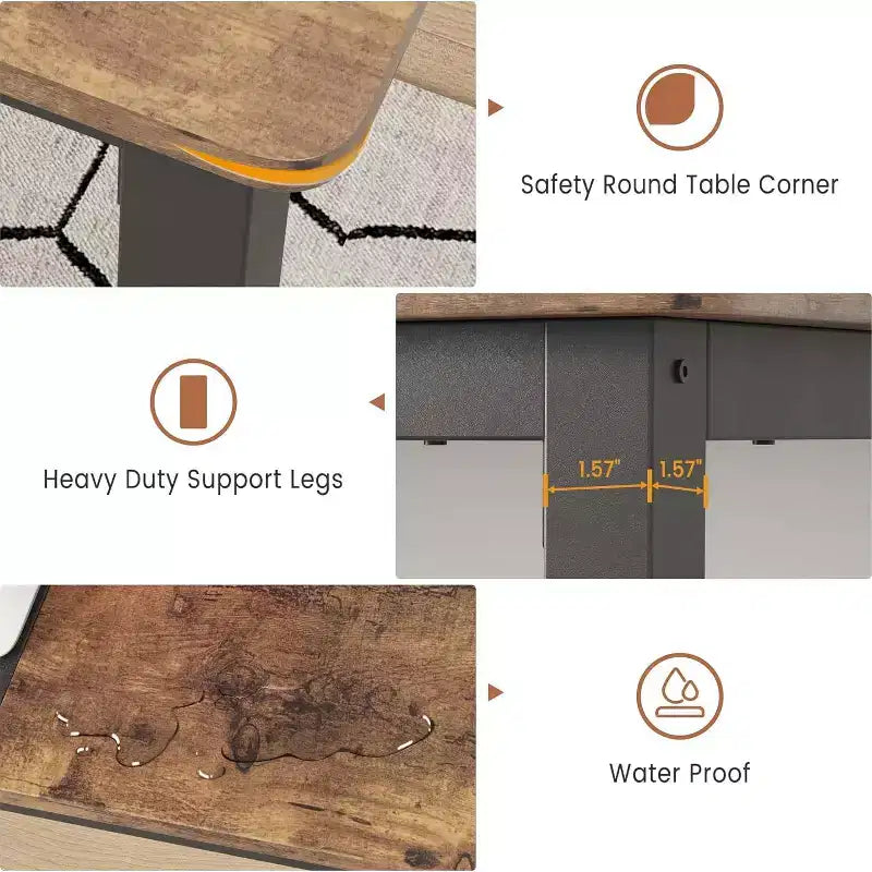 180cm Sturdy Desk for Office & Gaming,Industrial Wooden Dining Table for 4-6 with Metal Legs,Rustic Kitchen Table,Water Resistant & Scratch Resistant