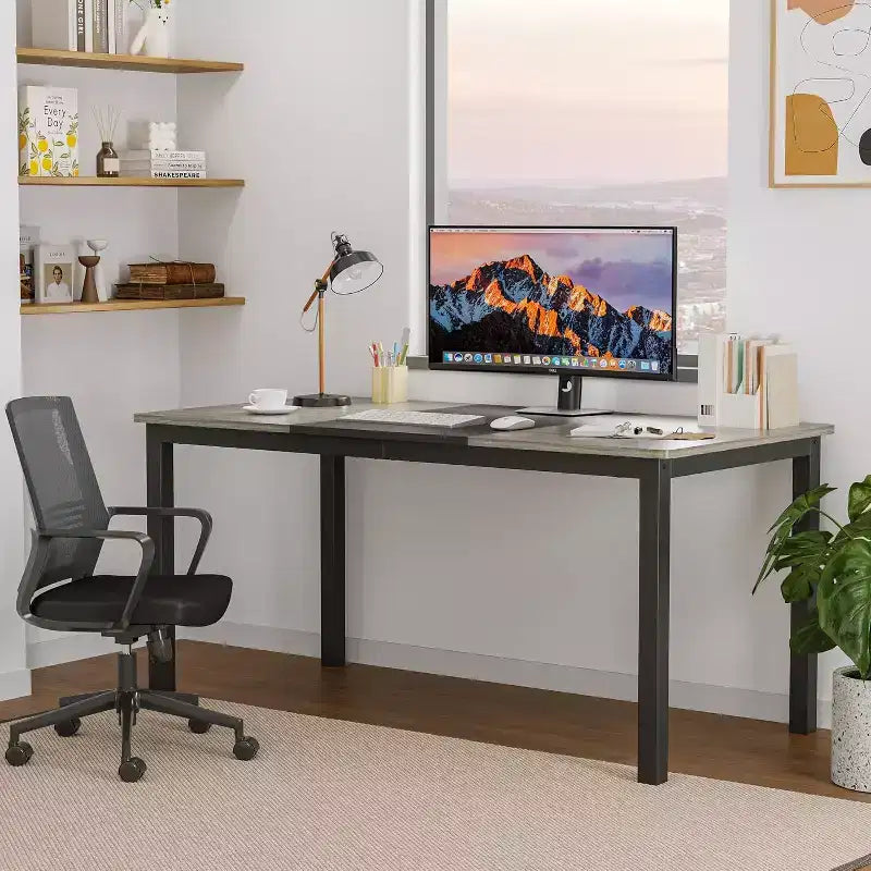 180cm Sturdy Desk for Office & Gaming,Industrial Wooden Dining Table for 4-6 with Metal Legs,Rustic Kitchen Table,Water Resistant & Scratch Resistant