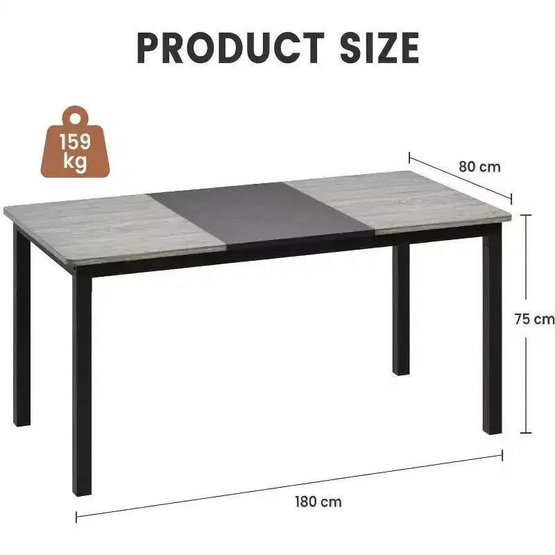 180cm Sturdy Desk for Office & Gaming,Industrial Wooden Dining Table for 4-6 with Metal Legs,Rustic Kitchen Table,Water Resistant & Scratch Resistant