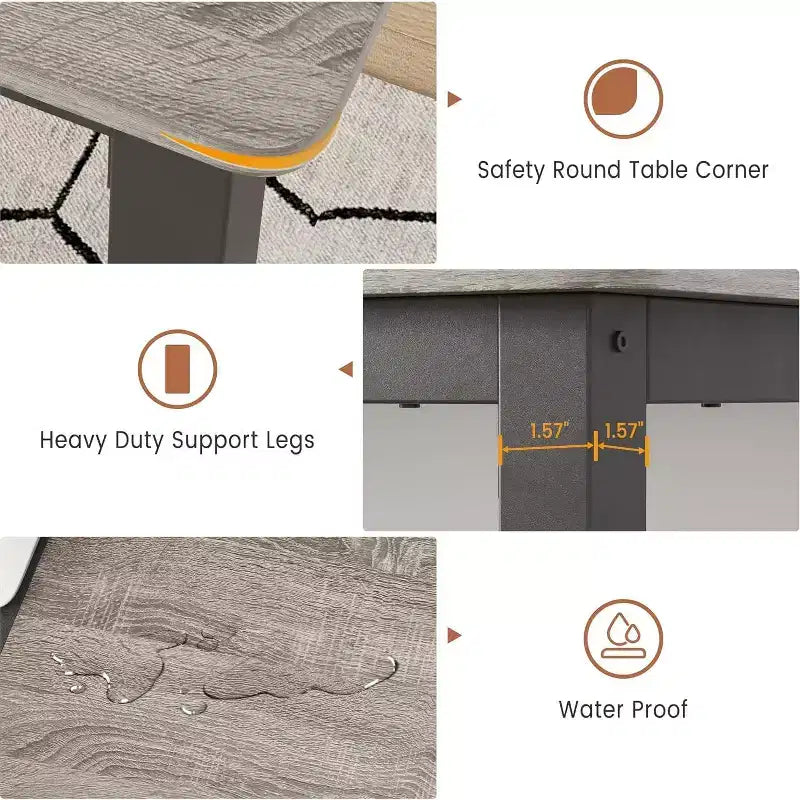 180cm Sturdy Desk for Office & Gaming,Industrial Wooden Dining Table for 4-6 with Metal Legs,Rustic Kitchen Table,Water Resistant & Scratch Resistant