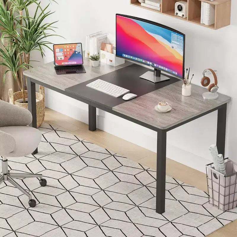 180cm Sturdy Desk for Office & Gaming,Industrial Wooden Dining Table for 4-6 with Metal Legs,Rustic Kitchen Table,Water Resistant & Scratch Resistant