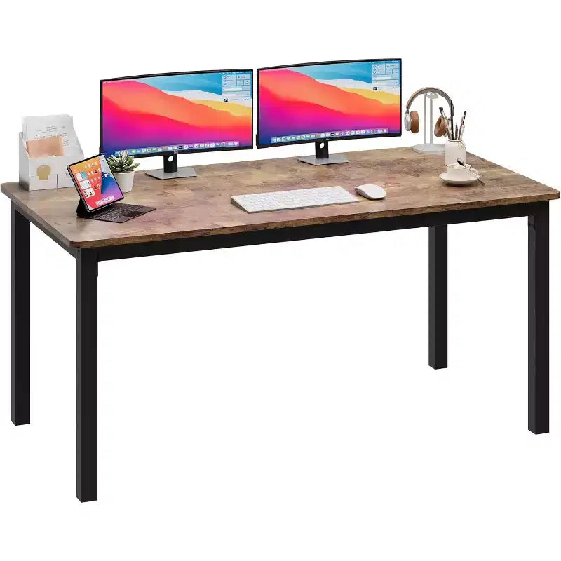 180cm Sturdy Desk for Office & Gaming,Industrial Wooden Dining Table for 4-6 with Metal Legs,Rustic Kitchen Table,Water Resistant & Scratch Resistant