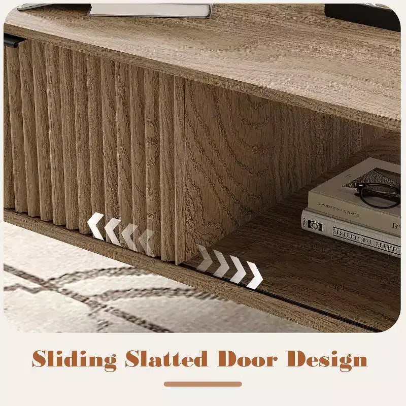 Coffee Table with Storage, 2-Tier Modern Rectangle Table with Sliding Door, sturdy Wood Legs, Large Living Room Center Table, Farmhouse Style