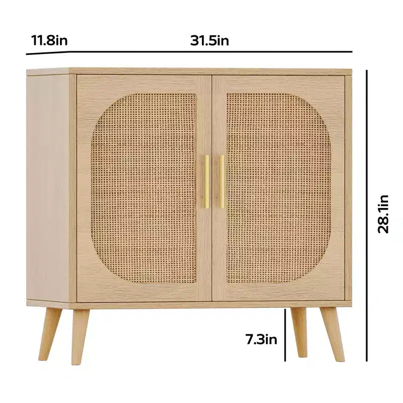 GDFStudio Drusi Wood and Rattan 2-Door Sideboard Cabinet with Storage Shelves