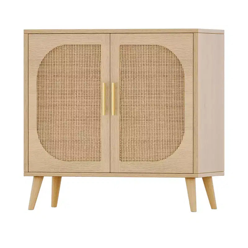 GDFStudio Drusi Wood and Rattan 2-Door Sideboard Cabinet with Storage Shelves