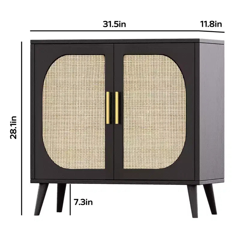 GDFStudio Drusi Wood and Rattan 2-Door Sideboard Cabinet with Storage Shelves