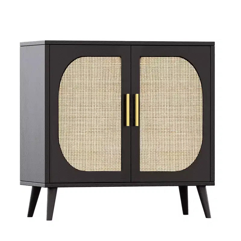GDFStudio Drusi Wood and Rattan 2-Door Sideboard Cabinet with Storage Shelves