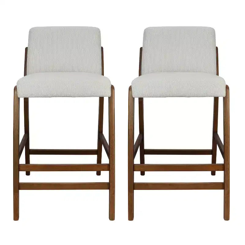 Set of 2 Mid-Century Modern Counter Stools, Rubberwood Bar Stools with Upholstered Backrest, Kitchen Island Chairs - ModernLuxe