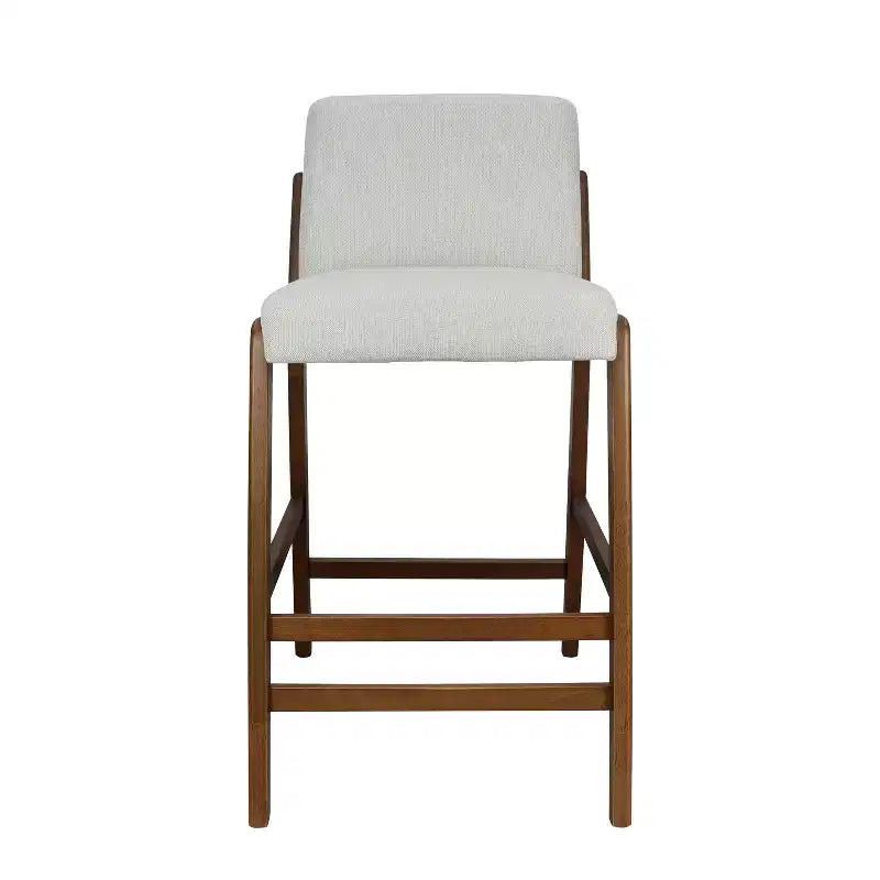Set of 2 Mid-Century Modern Counter Stools, Rubberwood Bar Stools with Upholstered Backrest, Kitchen Island Chairs - ModernLuxe