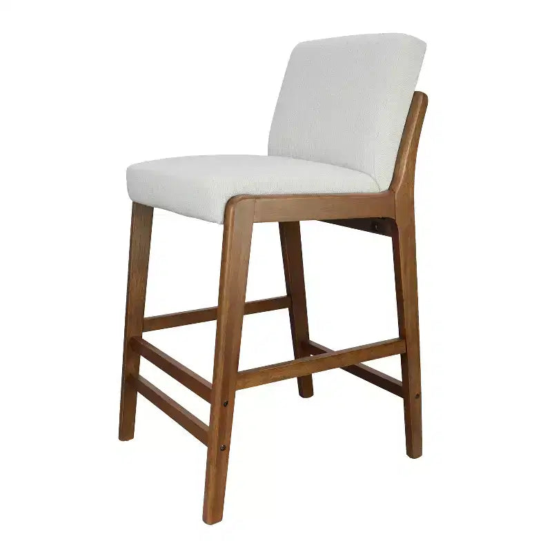 Set of 2 Mid-Century Modern Counter Stools, Rubberwood Bar Stools with Upholstered Backrest, Kitchen Island Chairs - ModernLuxe