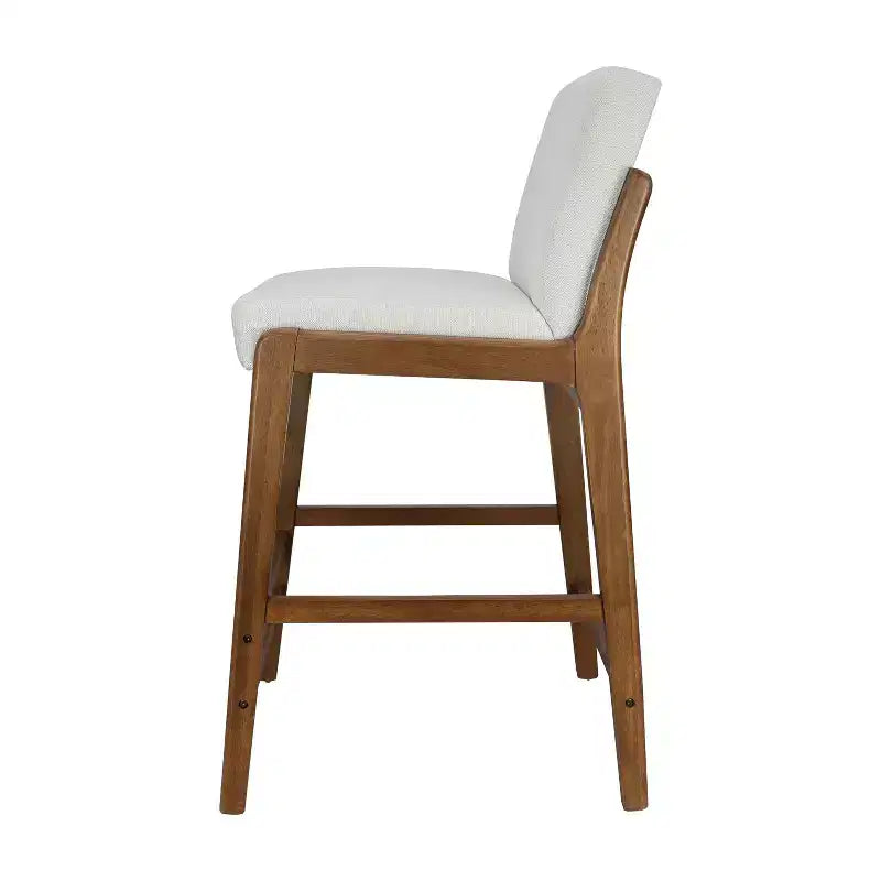 Set of 2 Mid-Century Modern Counter Stools, Rubberwood Bar Stools with Upholstered Backrest, Kitchen Island Chairs - ModernLuxe