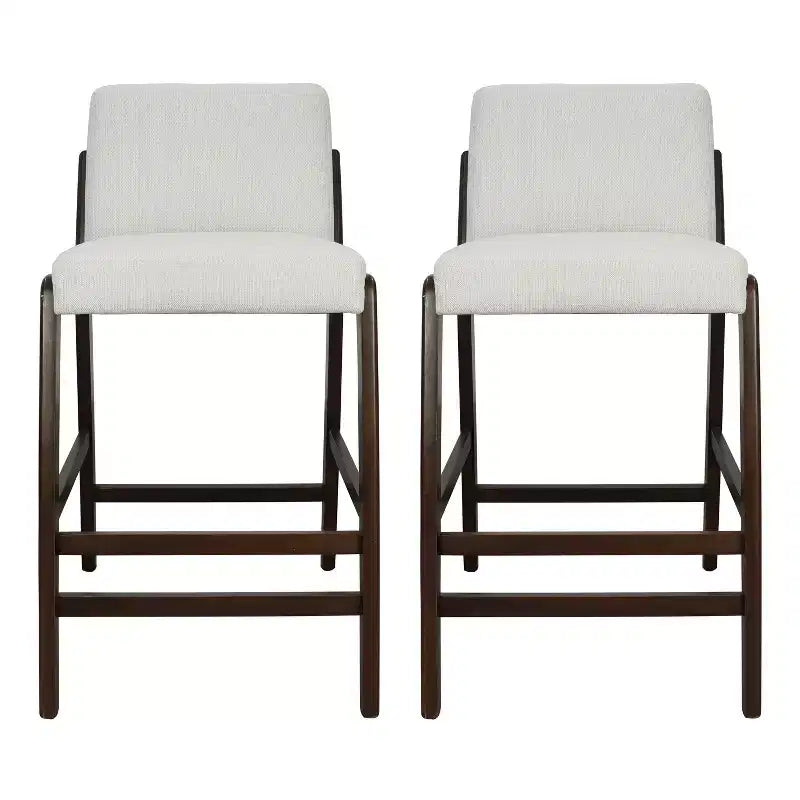 Set of 2 Mid-Century Modern Counter Stools, Rubberwood Bar Stools with Upholstered Backrest, Kitchen Island Chairs - ModernLuxe