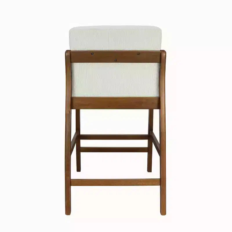 Set of 2 Mid-Century Modern Counter Stools, Rubberwood Bar Stools with Upholstered Backrest, Kitchen Island Chairs - ModernLuxe
