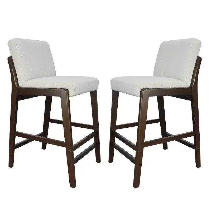 Set of 2 Mid-Century Modern Counter Stools, Rubberwood Bar Stools with Upholstered Backrest, Kitchen Island Chairs - ModernLuxe