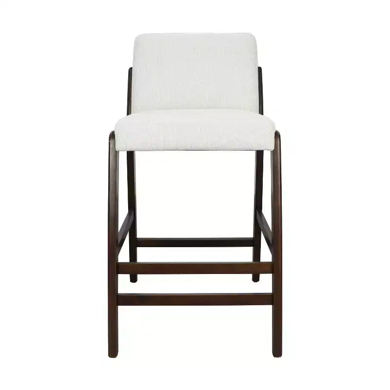 Set of 2 Mid-Century Modern Counter Stools, Rubberwood Bar Stools with Upholstered Backrest, Kitchen Island Chairs - ModernLuxe