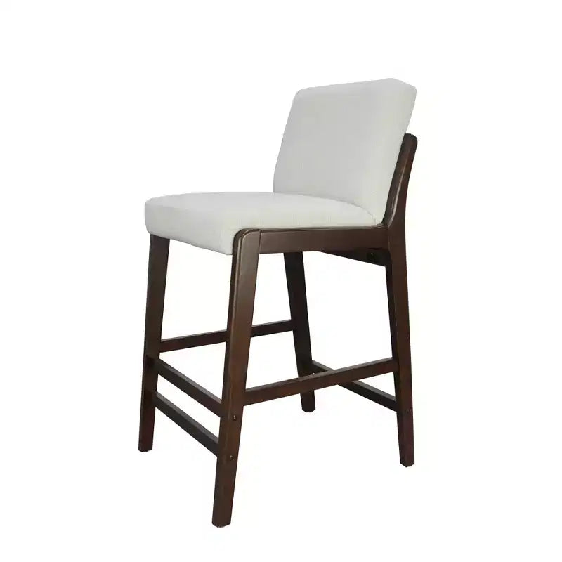 Set of 2 Mid-Century Modern Counter Stools, Rubberwood Bar Stools with Upholstered Backrest, Kitchen Island Chairs - ModernLuxe