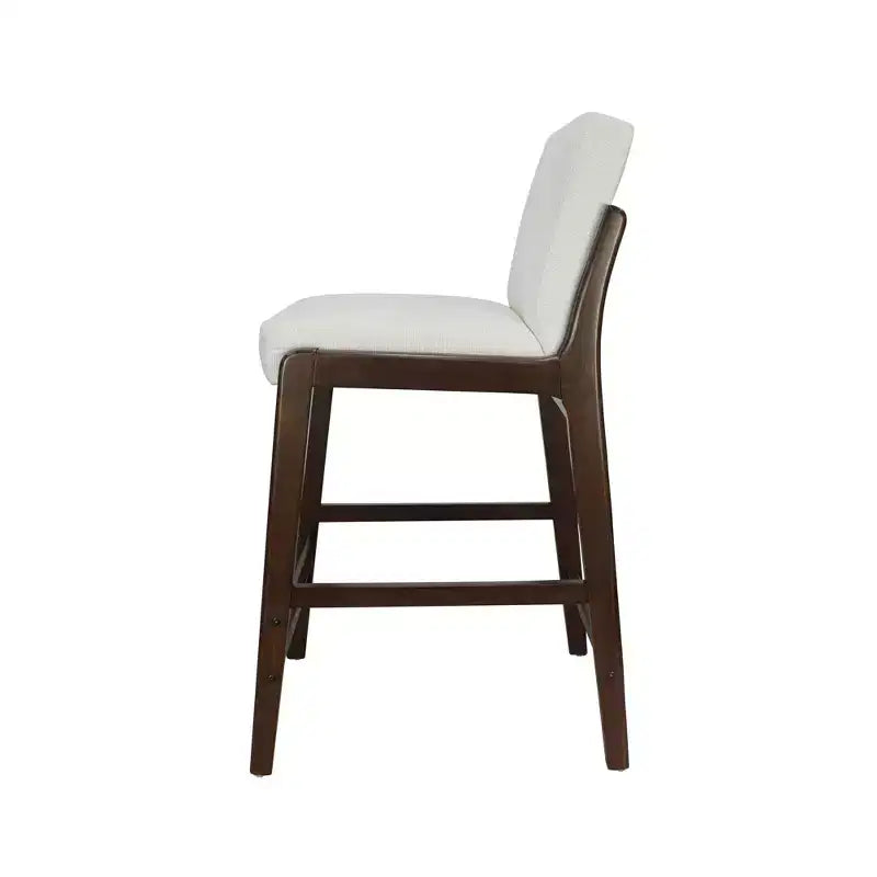 Set of 2 Mid-Century Modern Counter Stools, Rubberwood Bar Stools with Upholstered Backrest, Kitchen Island Chairs - ModernLuxe