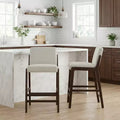 Set of 2 Mid-Century Modern Counter Stools, Rubberwood Bar Stools with Upholstered Backrest, Kitchen Island Chairs - ModernLuxe