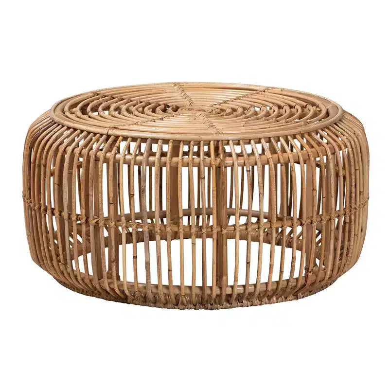 Baxton Studio Aliane Antique Rattan Coffee Table Natural Brown: No Assembly, Form Base Design, 30" Diameter