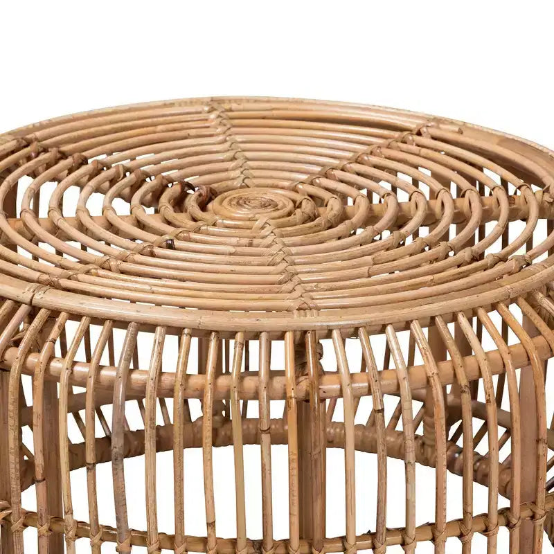 Baxton Studio Aliane Antique Rattan Coffee Table Natural Brown: No Assembly, Form Base Design, 30" Diameter