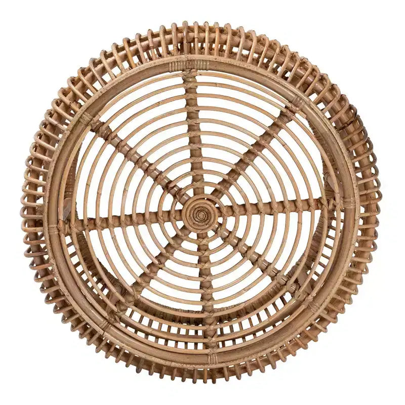 Baxton Studio Aliane Antique Rattan Coffee Table Natural Brown: No Assembly, Form Base Design, 30" Diameter