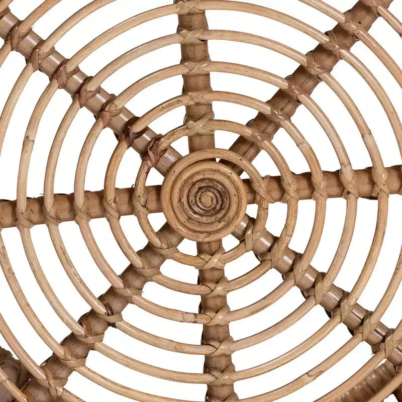 Baxton Studio Aliane Antique Rattan Coffee Table Natural Brown: No Assembly, Form Base Design, 30" Diameter