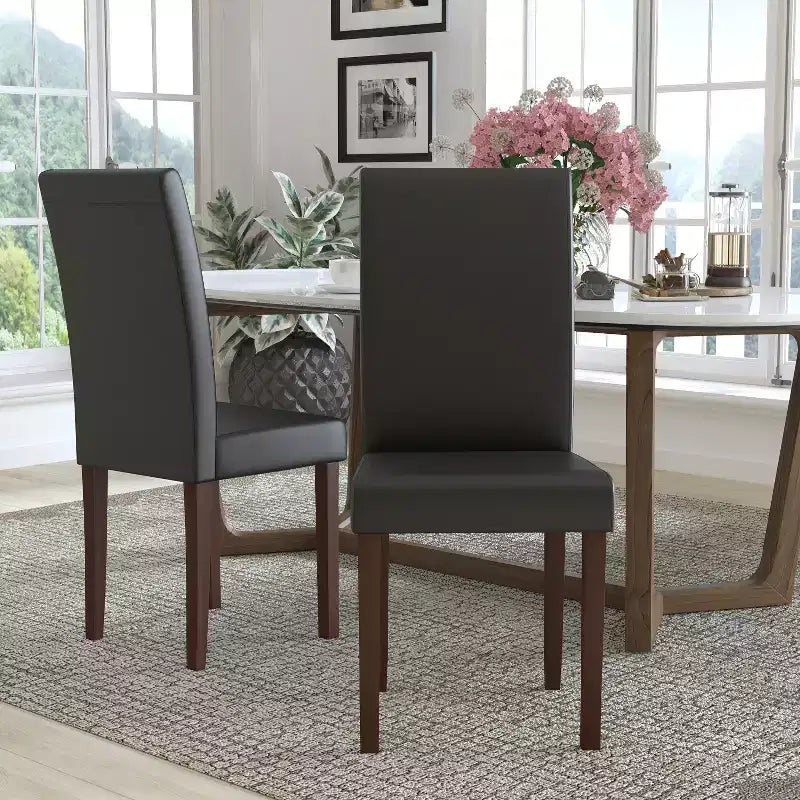 Emma and Oliver Two Mid-Century Parson's Chairs and Finished Hardwood Frame for Kitchen, Dining Room & More