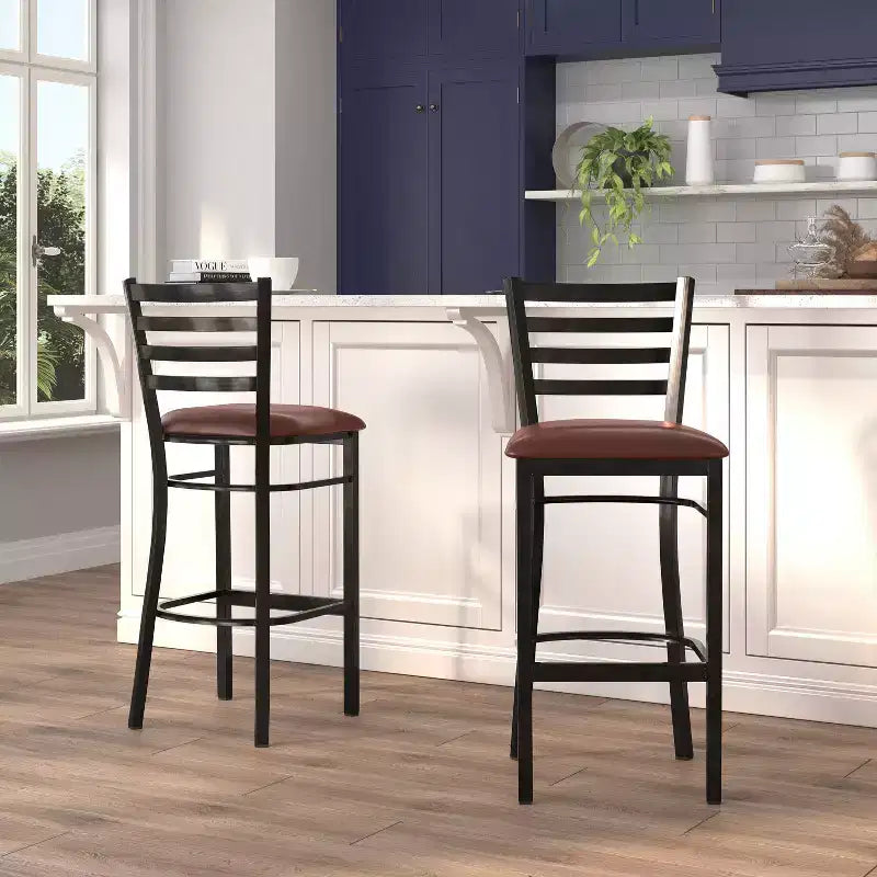 Emma and Oliver 2 Pack Ladder Back Metal Restaurant Barstool