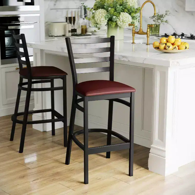 Emma and Oliver 2 Pack Ladder Back Metal Restaurant Barstool