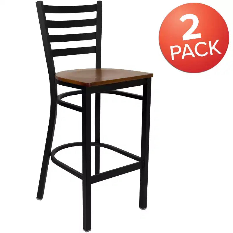 Emma and Oliver 2 Pack Ladder Back Metal Restaurant Barstool