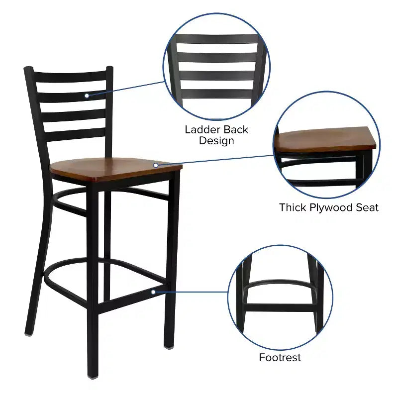 Emma and Oliver 2 Pack Ladder Back Metal Restaurant Barstool
