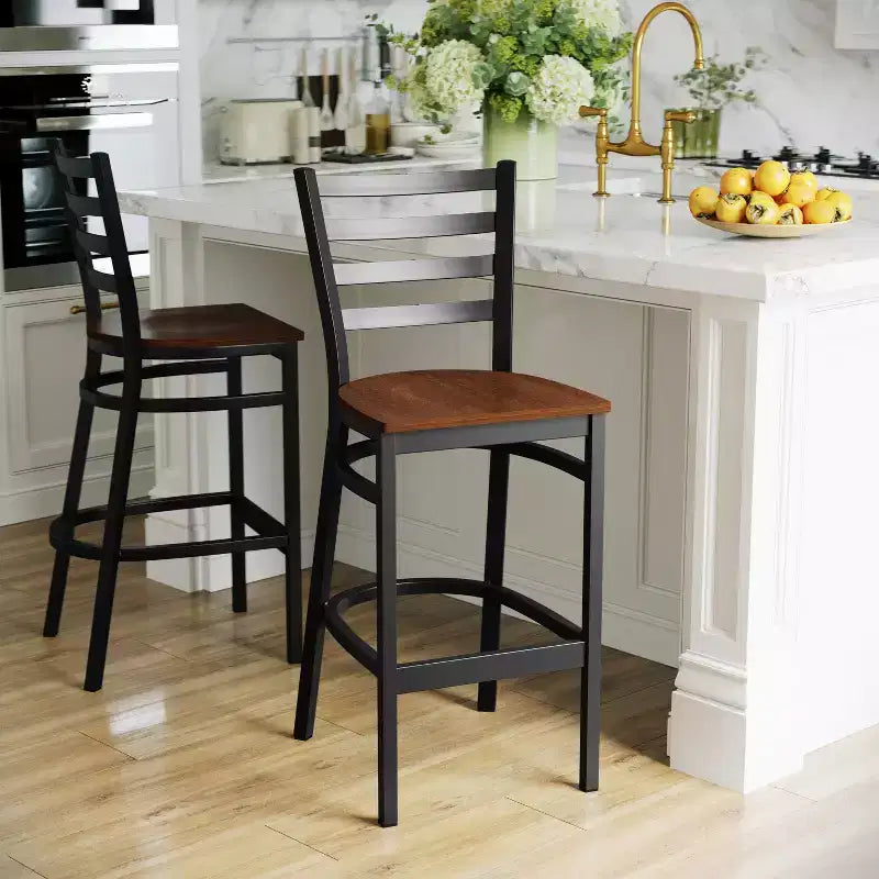 Emma and Oliver 2 Pack Ladder Back Metal Restaurant Barstool