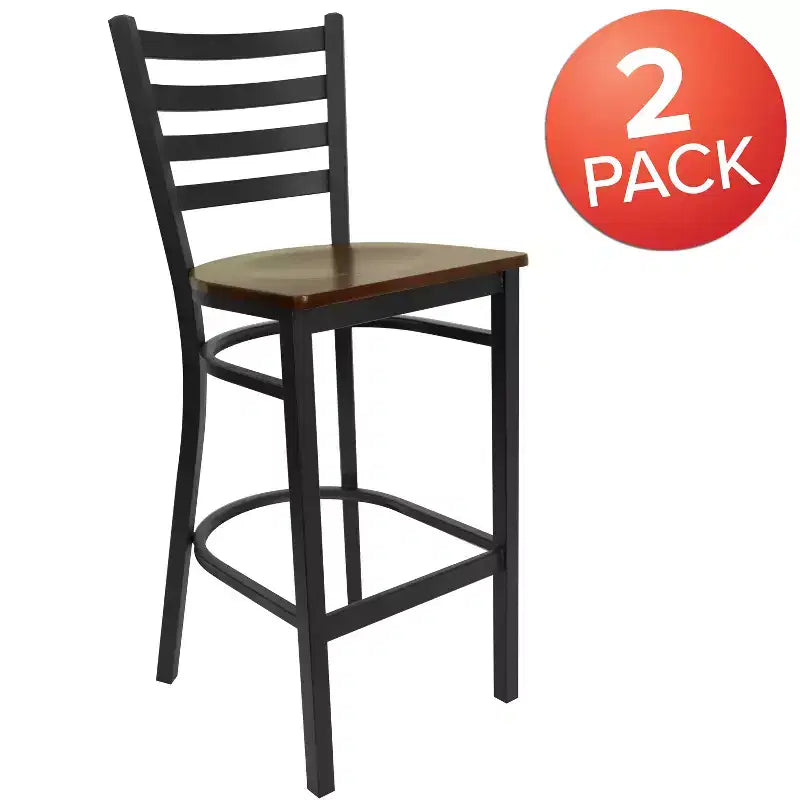 Emma and Oliver 2 Pack Ladder Back Metal Restaurant Barstool