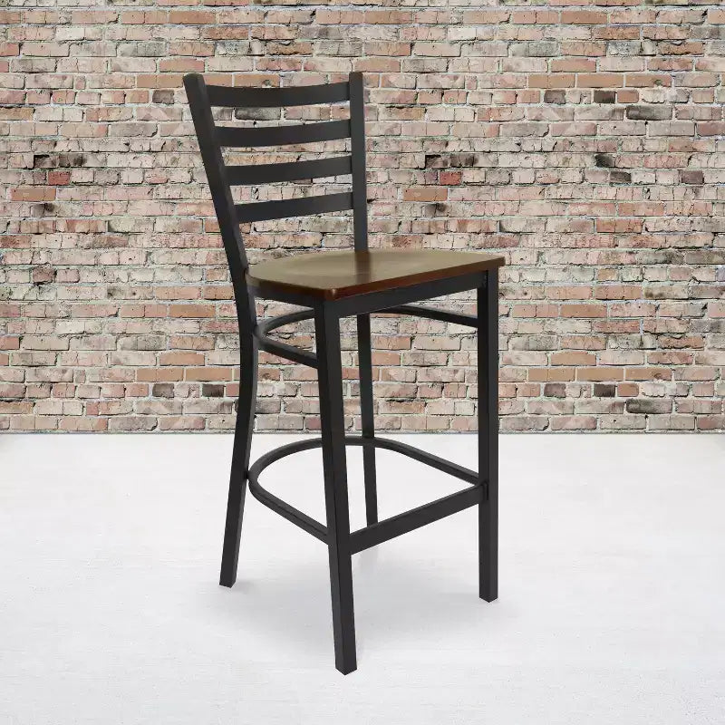Emma and Oliver 2 Pack Ladder Back Metal Restaurant Barstool