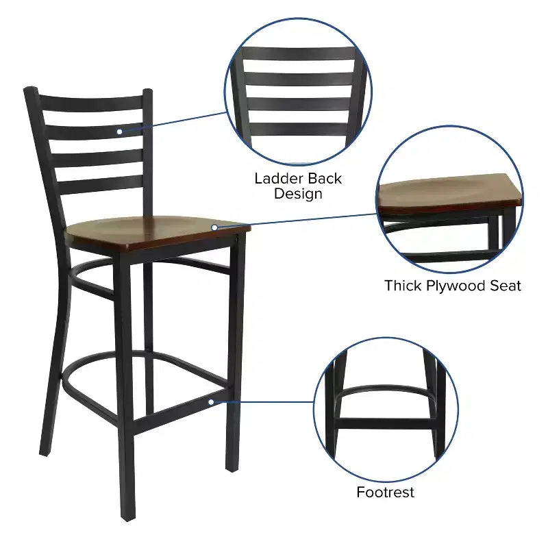 Emma and Oliver 2 Pack Ladder Back Metal Restaurant Barstool